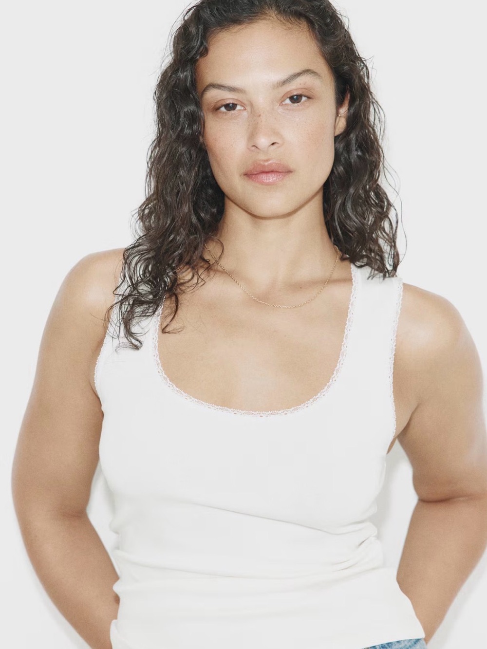 H&M White/ Black/Brown Lace-Trim Bandeau Tank